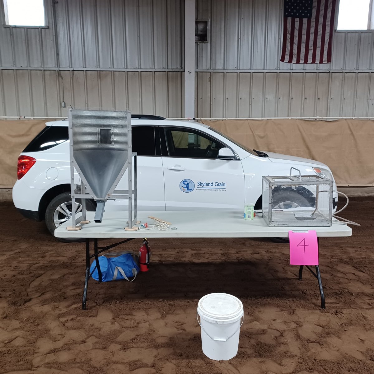 Charles Collins, Safety Director for Skyland Grain, is set up to demonstrate Grain Safety for the Kingman County Kids Safety Day!