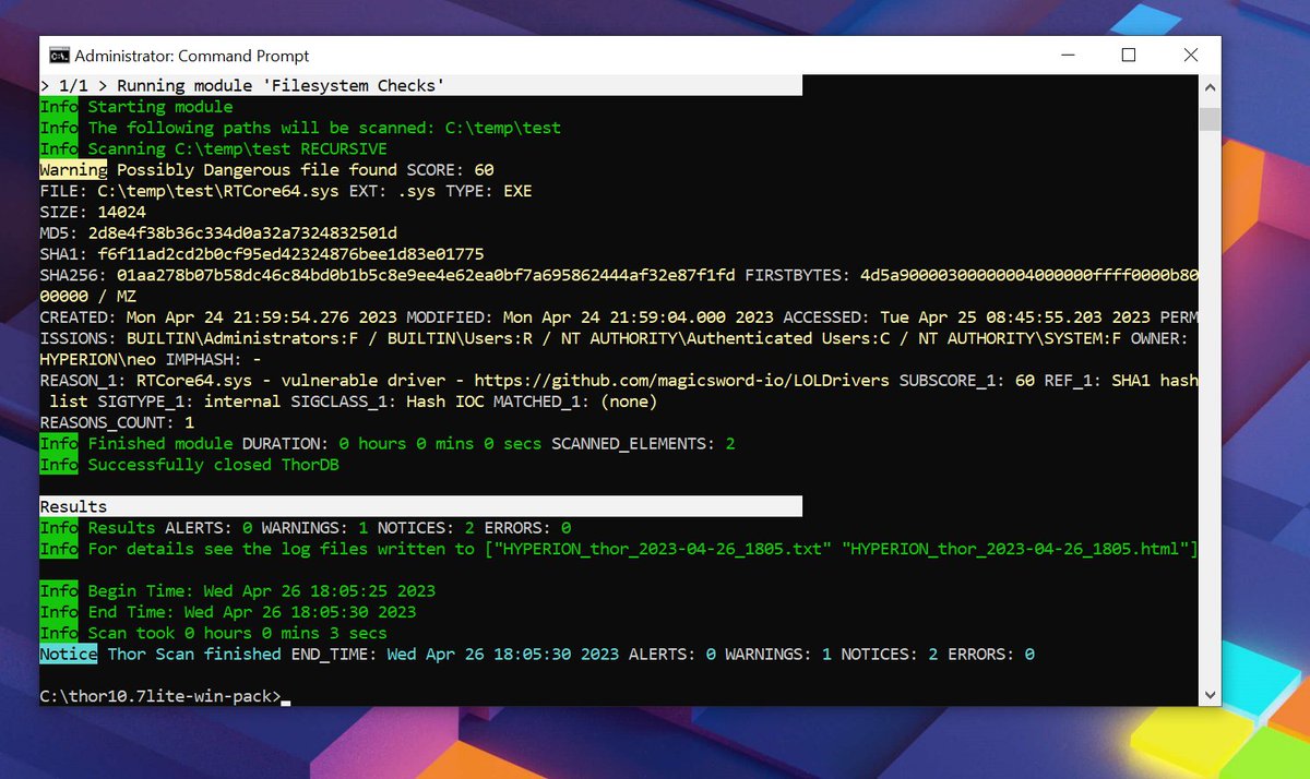 We've integrated the hashes of the vuln/mal drivers maintained in the LOLDrivers project by <a href="/M_haggis/">The Haag™</a> <a href="/_josehelps/">Jose Enrique Hernandez</a> in the rule set used by the FREE THOR Lite

Hash IOCs 
github.com/Neo23x0/signat…

LOLDrivers
loldrivers.io