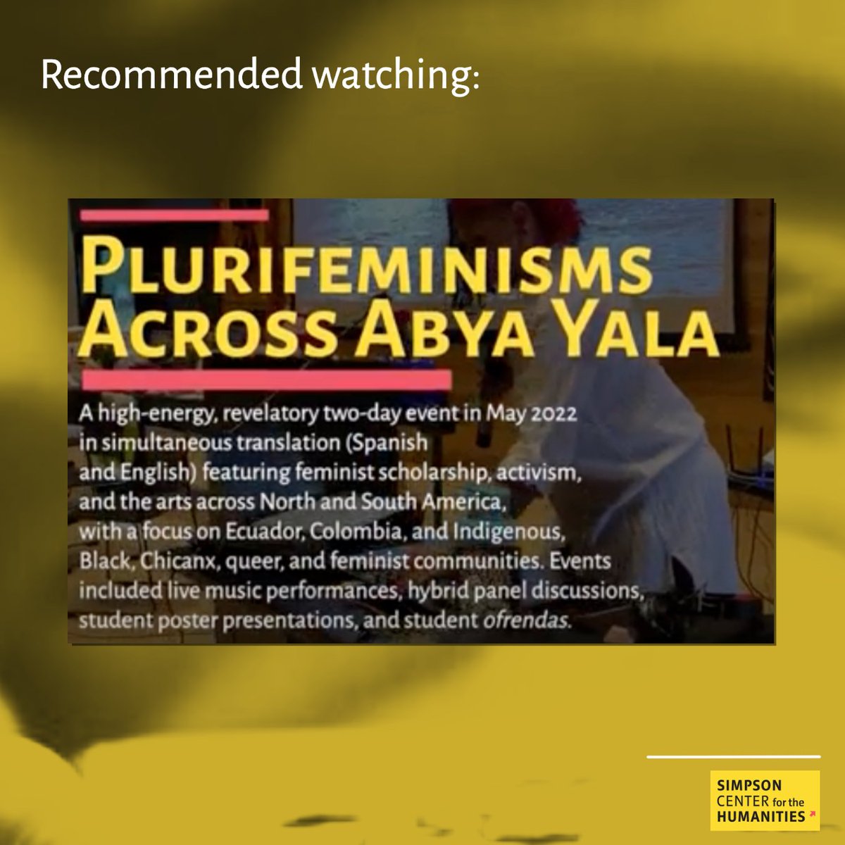In this three-minute video, Michelle Habell-Pallán (@UWGWSS) explains keyword #Plurifeminisms through the May 2022 event, 'Plurifeminisms Across Abya Yala.' Please share with students and colleagues interested in learning more about Plurifeminisms. bit.ly/3UZZ6og