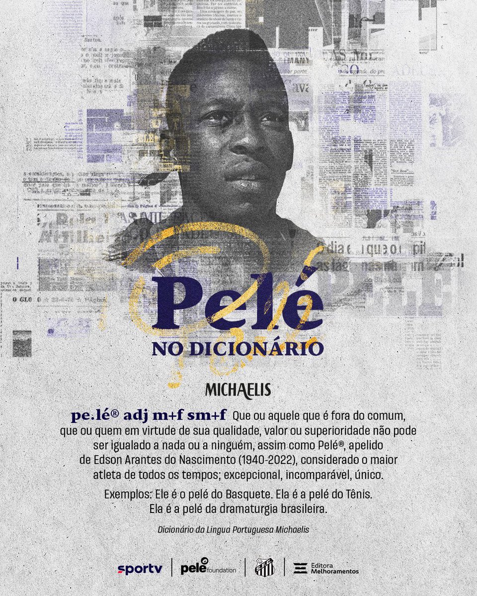 Pele's tweet photo. O REI OFICIALMENTE ESTÁ NO DICIONÁRIO!

Ele é o pelé do Basquete. Ela é a pelé do Tênis. A expressão que já era usada para se referir ao melhor naquilo que faz está eternizada nas páginas do dicionário! Juntos fizemos história e colocamos o nome do Rei do futebol na nossa língua portuguesa. Pelé, o significado de "MELHOR"!