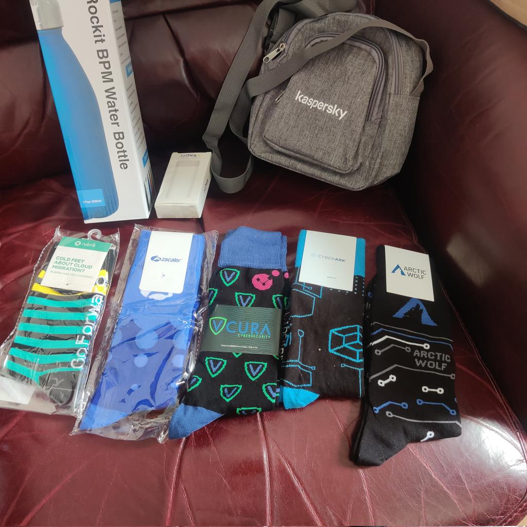 stephenjay's tweet image. My haul from #WCISC yesterday.  Can anyone explain to me the focus on socks this year?