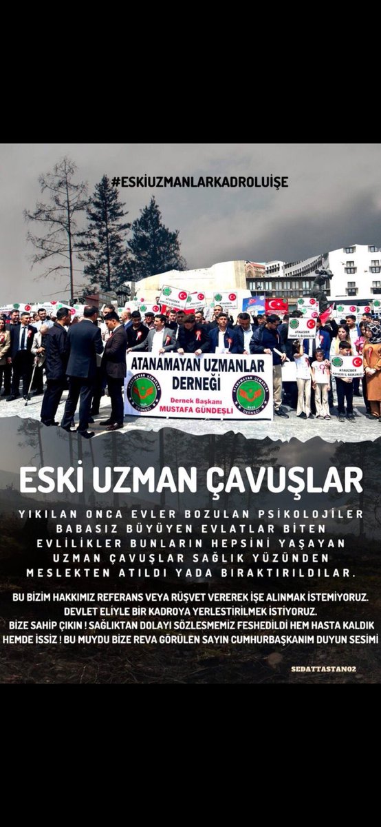 <a href="/celalettingvnc/">Celalettin Güvenç</a> #eskiuzmcvslrhaykırıs SAYIN BAKANIM BİZLER ESKİ UZMAN ÇAVUŞLARIZ YILLARCA KANA KAN, CANA CAN MÜCADELE EDEN BİZLERİN SESINE KULAK VERİN!!