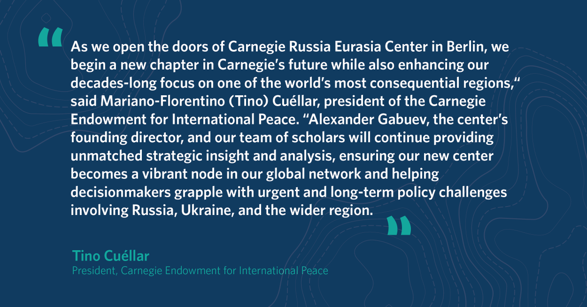 Today we proudly announce the launch of the Carnegie Russia Eurasia Center in Berlin, our fifth global center. Carnegie President Tino Cuéllar spoke about the work and mission of the new center, click the link below to learn more: bit.ly/41GxAP4