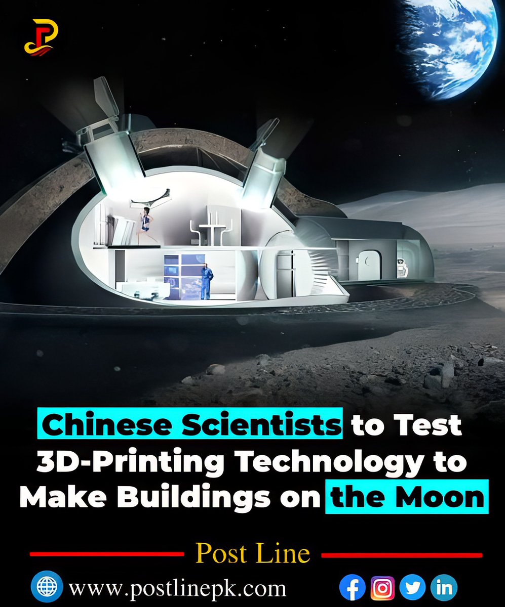 postlinepk's tweet photo. Chinese Scientists to Test 3D-Printing Technology to Make Buildings on the Moon.
#postline #China #3dprinting #3d #scientist #scientistlife #SpaceX #spaceforce #moon #NASA #technology #today #news #NewsUpdate #BreakingNews #trendingnow #trending #ChinaNews #SpaceNews https://t.co/VFi3VRJvjd