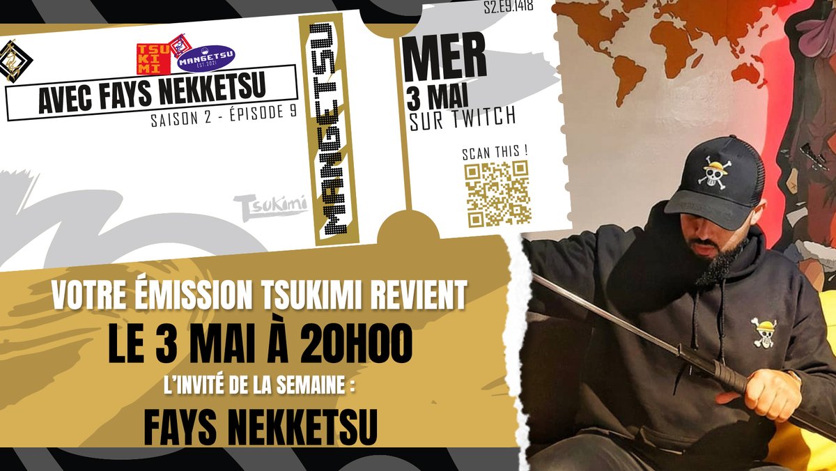 Rendez-vous mercredi 3 mai à partir de 20h sur Twitch pour un nouveau live Tsukimi !
Nous recevrons <a href="/Fayss_Nekketsu/">Fayss_Nekketsu</a>, producteur du Nekketsu Show et de YATTA, la première émission radio consacrée au manga !

À mercredi 🙂
👉 twitch.tv/mangetsueditio…