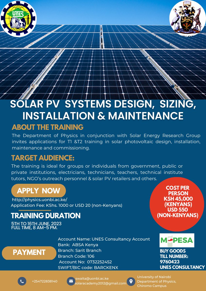 UNESLIMITED's tweet photo. Attention all physics, engineering, and PV graduates, entrepreneurs, and gov. agencies! Join us for the ultimate T1 & T2 solar PV training this June and become a leader in the fast-growing solar industry! Sign up now!https://t.co/xP98595CGH #SolarPVTraining #RenewableEnergy https://t.co/GfbOXD8B1d