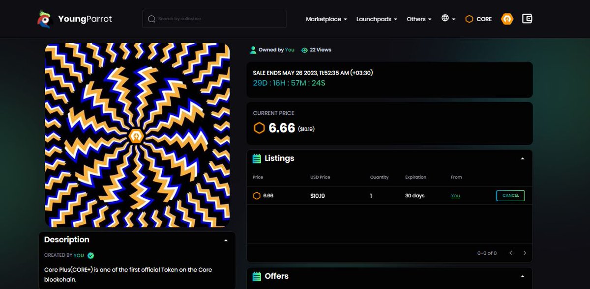Hi dear CorePlus Holder🧡🪬🧿

👉 CorePlus is listed in <a href="/youngparrotnft/">YoungParrot</a>  now.

We applied for Launchpad.👈

👉 You can see the officiall CorePlus Magic collection in the link below.👇
app.youngparrotnft.com/core/collectio…

CorePlus is not just a NFT.
It is a magic.🔮