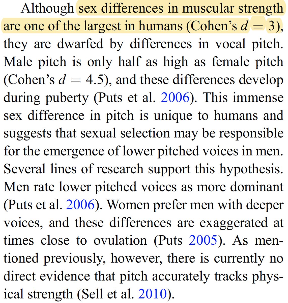 "human men have approximately 90% more upper body strength than women, with 99% of women being less strong than the average man...sex differences in muscular strength are one of the largest in humans (Cohen’s d = 3)" link.springer.com/referenceworke…