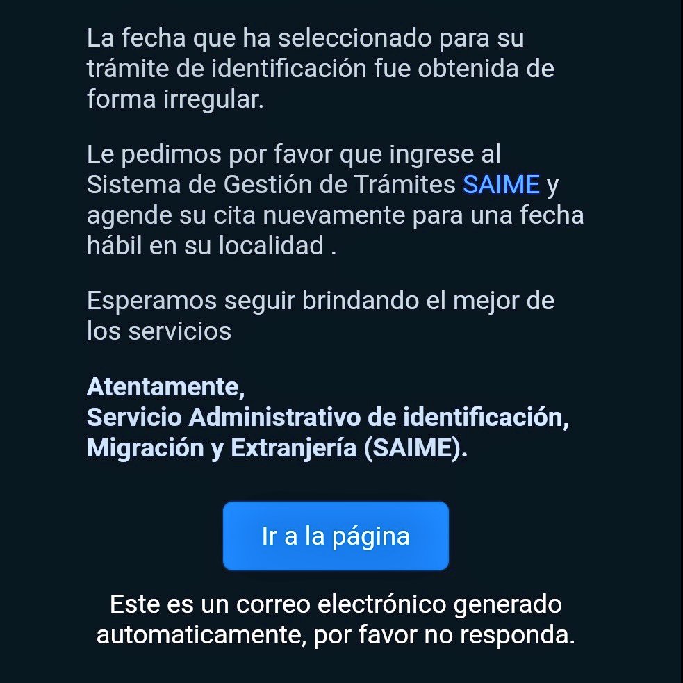 josegg05's tweet photo. Me acaba de llegar un correo diciendo que mi cita de pasaporte del SAIME que tenía para el 19 de Junio fue cancelada, por haberla obtenido de forma irregular, y la obtuve por su página.  Por favor @VenezuelaSaime, ayúdame a entender! Más de un año de mi solicitud! https://t.co/o6LirUZ7sn