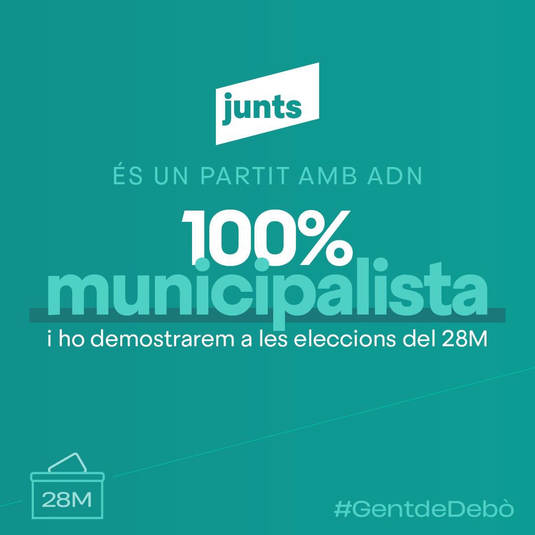 ✅ El 98,7% de la població podrà escollir Junts a les urnes. De la ciutat més gran, al poble més menut, Junts hi serem 🗳 

🗳Som un partit amb ADN 100% municipalista i ho demostrarem a les eleccions del #28M.

💚Som #GentdeDebò.