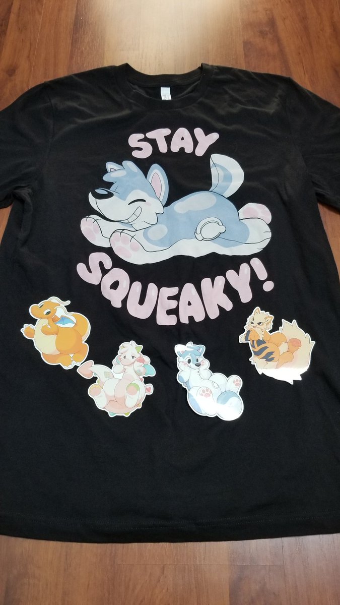 SqueakyComputer's tweet image. Got this super cute new shirt and stickers I ordered from @PartTimePuppy in the mail today! Now to figure out where to put the stickers