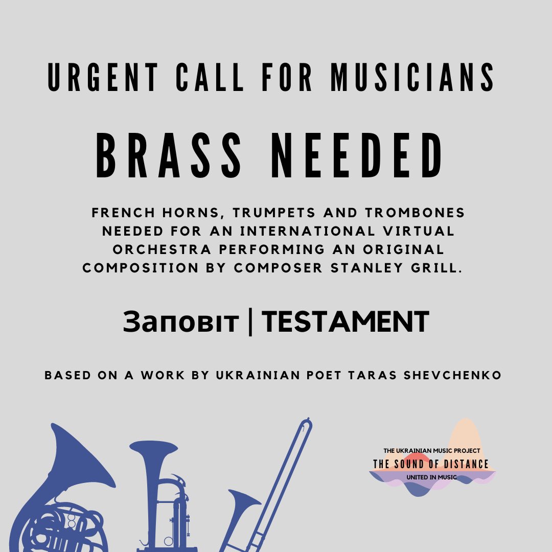 UkrainianMusic2's tweet photo. Opportunity to join our virtual orchestra of musicians from around the world to perform an original composition by Stanley Grill: Zapovit

Apply: https://t.co/vKOcsi5CTv

#Ukraine #Concert #Orchestra #music #tarasshevchenko #poetry https://t.co/7LyM9zOdj3