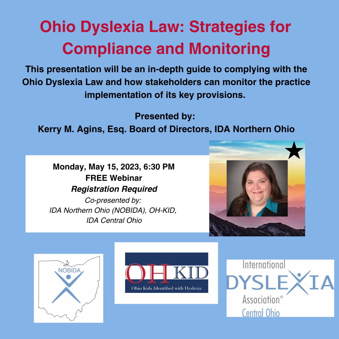 Join NOBIDA Board Member and legal expert, Kerry Agins, Esq. and learn how to implement the OH Dyslexia Laws effectively! Register today: conta.cc/3AwB9vt
#NOBIDA