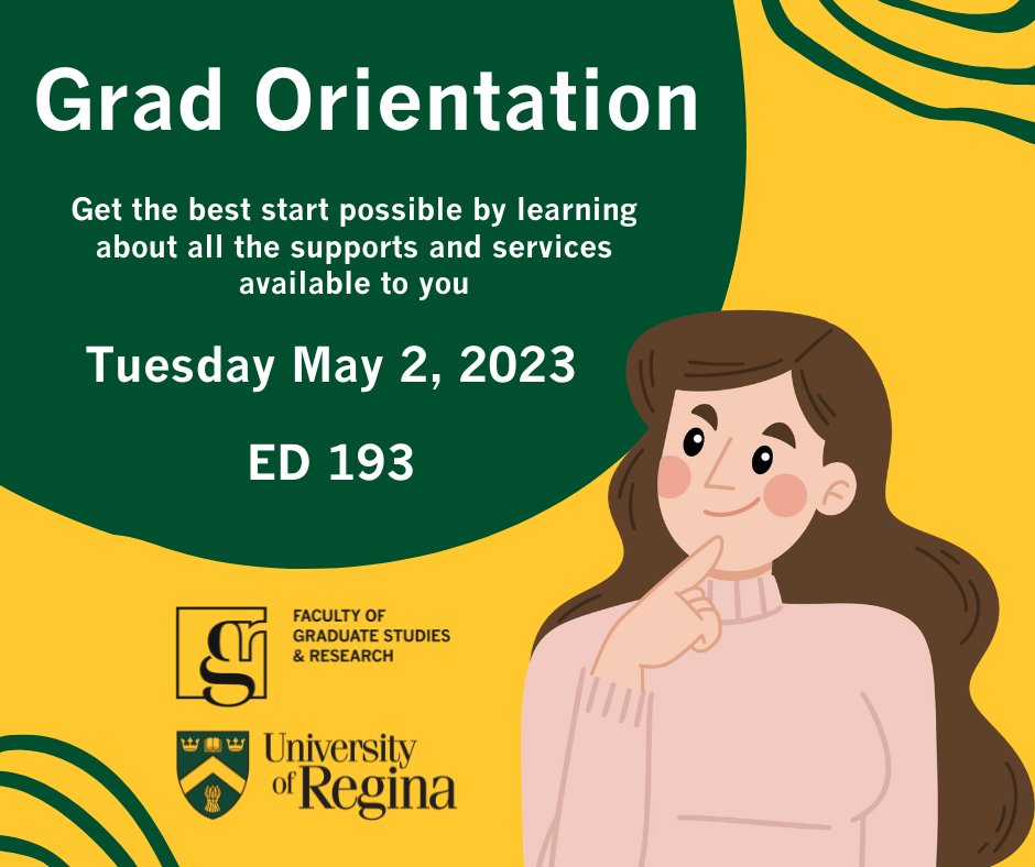 Are you an incoming @UofRegina grad student? Join us from 8:45-9:45 a.m. on May 2 in ED 193 for coffee, pastries & the info you'll need to succeed. Register here: uregina.libcal.com/event/3727158