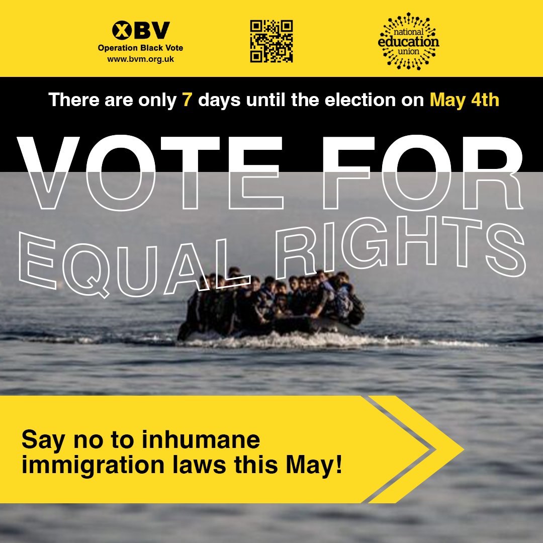 OpBlackVote's tweet photo. Vote for an open and welcoming UK ๐
Your vote on May 4th can help stop the hateful rhetoric towards migrants
Stand up and #repyourends this election
Donโt forget to take your photographic ID to the polling station!
#blackvotesmatter #obv #localelections23 https://t.co/6YzEdDSQG1