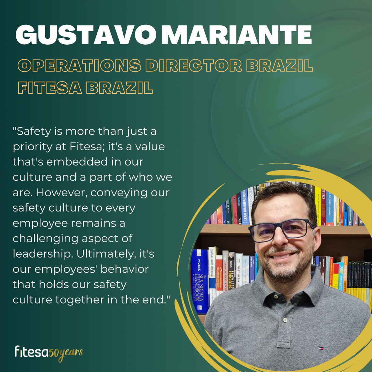 Today you can see what safety means to Gustavo Mariante from Fitesa Brazil.
Stay tuned for the #FitesaSafetyMonth hashtag on our social media accounts, and celebrate with us!

#Fitesa #FitesaNonwovens #WorkEasierLifeBetter #FitesaSafetyMonth #Safety #Culture