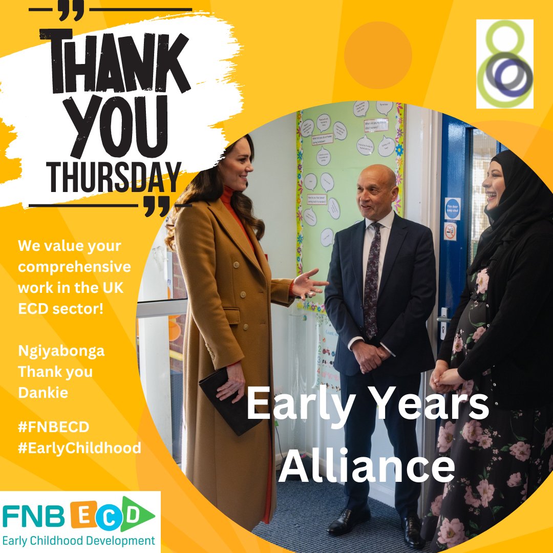 EcdFnb's tweet photo. Today is #thankyouthursday, where we thank @EYAlliance for your ongoing and vital community work involving children and the Early Years sector in the UK.
Ngiyabonga 🙏🏽
Thank you 🙏🏿
Dankie 🙏🏻
#fnbecd #FNBCares #ECDAwareness #thrivebyfive #ecdhour #ECD #EarlyYears #UnitedKingdom https://t.co/MQ2CwtbUJ4