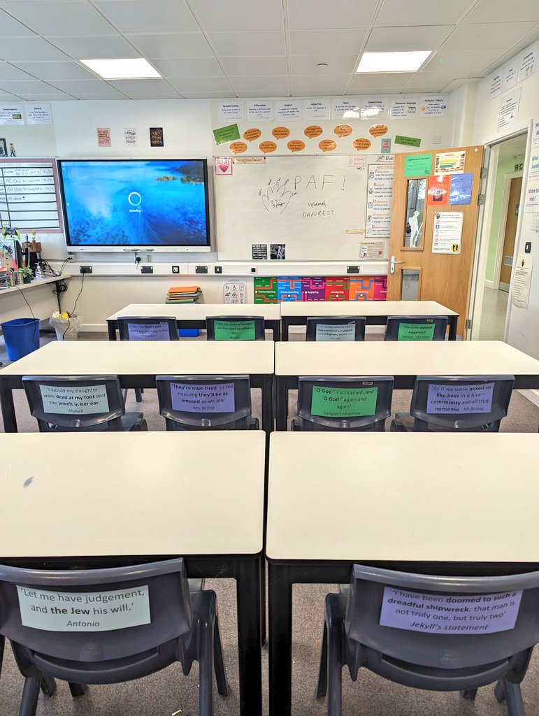 A month on and the colour-coded  quotes on the back of chairs have survived. All about that subliminal revision for Year 11! 📚💭 <a href="/Team_English1/">Team English</a>