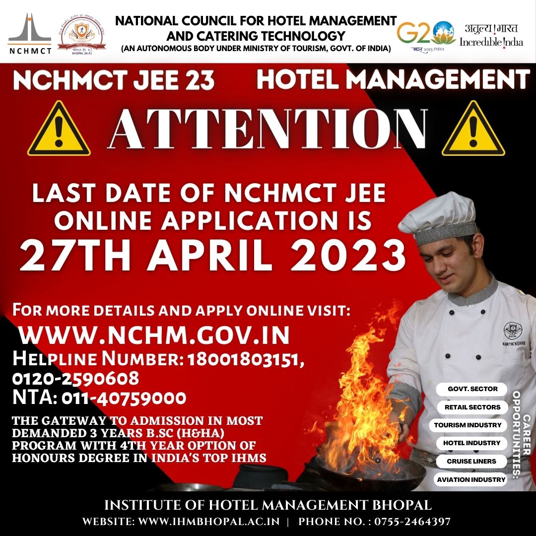 Boost your career with a hospitality degree from Jawaharlal Nehru University by enrolling yourself at IHMs under NCHMCT.  Apply Now: nchm.nic.in #NCHMJEE #NCHMJEE2023 #IHM #NCHMCT