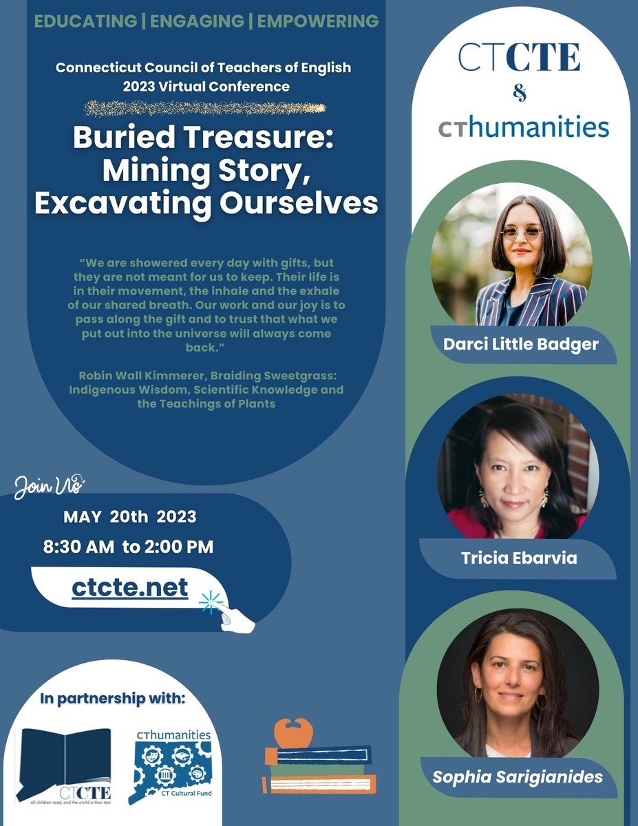 23 days to CTCTE 2023. Hear Dr. Darci Little Badger whose novel Elatsoe was featured in Time Magazine as one of the best 100 fantasy books of all time. Plus Tricia Ebarvia, Sophia Sarigianides, 8 workshops. ctcte.net/news-events