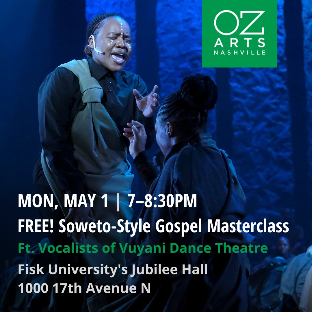 In addition to their performances next week, South Africa’s Vuyani Dance Theater will offer two FREE workshops for the Nashville community — one for singers and one for dancers! First up, a special vocal masterclass this Monday, May 1. Learn more and RSVP: bit.ly/OZCION