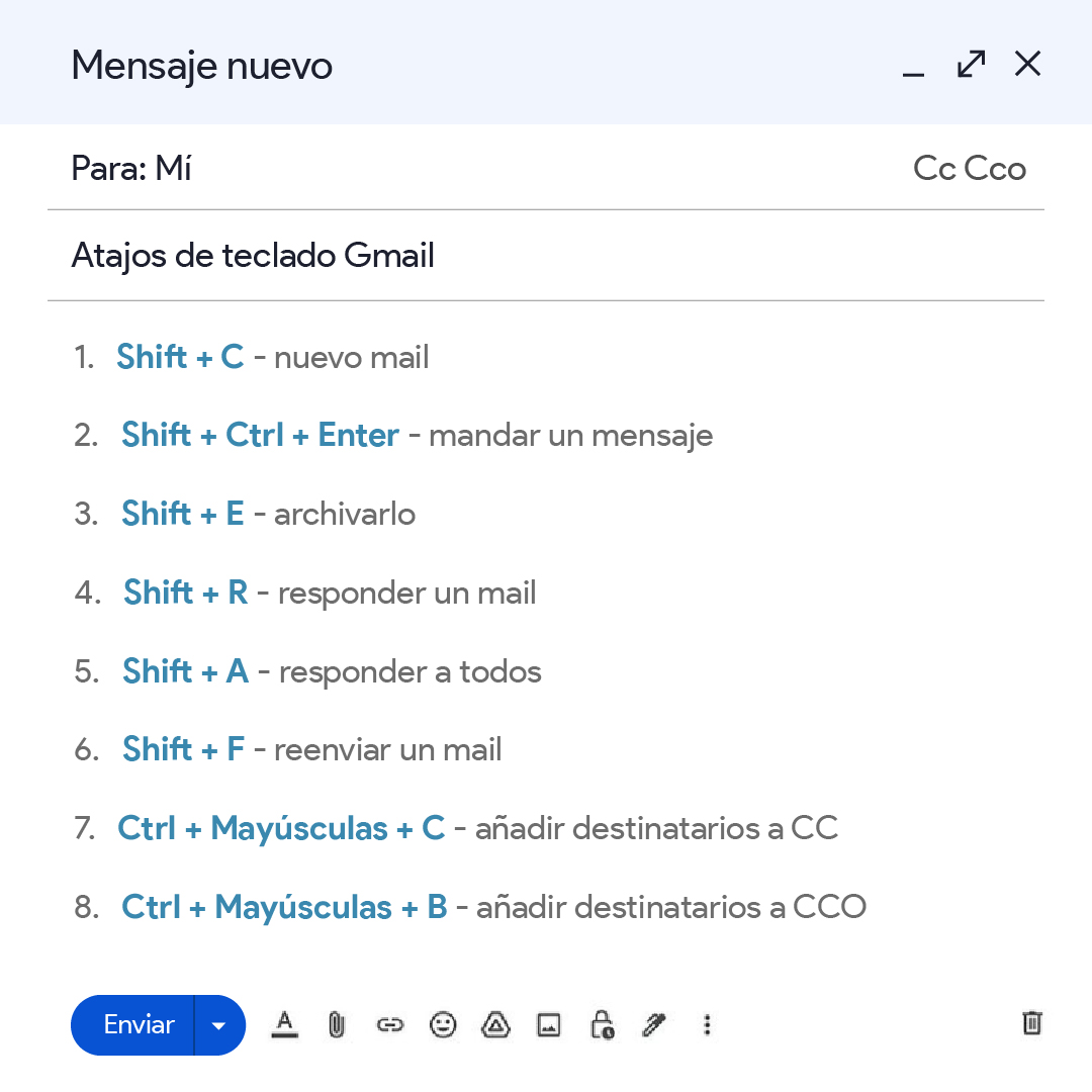 GoogleChile's tweet photo. ¡Atajos de teclado para #Gmail!

Actívalos así:
⚙️ En la esquina superior derecha, clic en Configuración - Ver toda la configuración.
⌨️ En la sección Combinaciones de teclas, pulsa Combinaciones de teclas activadas.
✅ En la parte inferior de la página, clic en Guardar cambios. https://t.co/I8MAdc2HPt