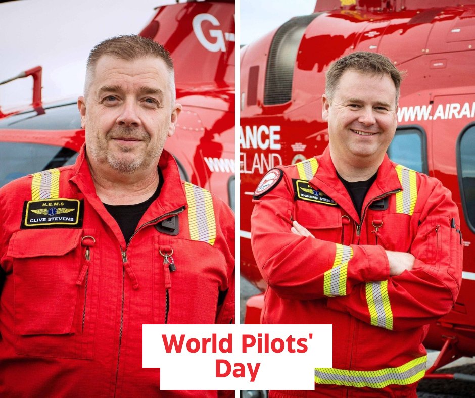 Today we're celebrating #WorldPilotsDay & our 2 full-time pilots Rich & Clive who can land almost anywhere including school playgrounds, back gardens & even harbour piers! Thank you for the skill you bring to the service every day, we're grateful for all you do ♥  @SloaneHeli