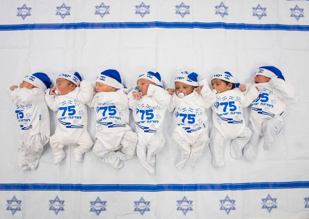 Newly born babies at Asuta Hospital in Ashdod were dressed in unique clothes, in blue and white colors, with the Israeli flag and the number 75 - in honor of Independence Day.

They were born on the best day. 🇮🇱 #YomHaatzmaut #Israel75