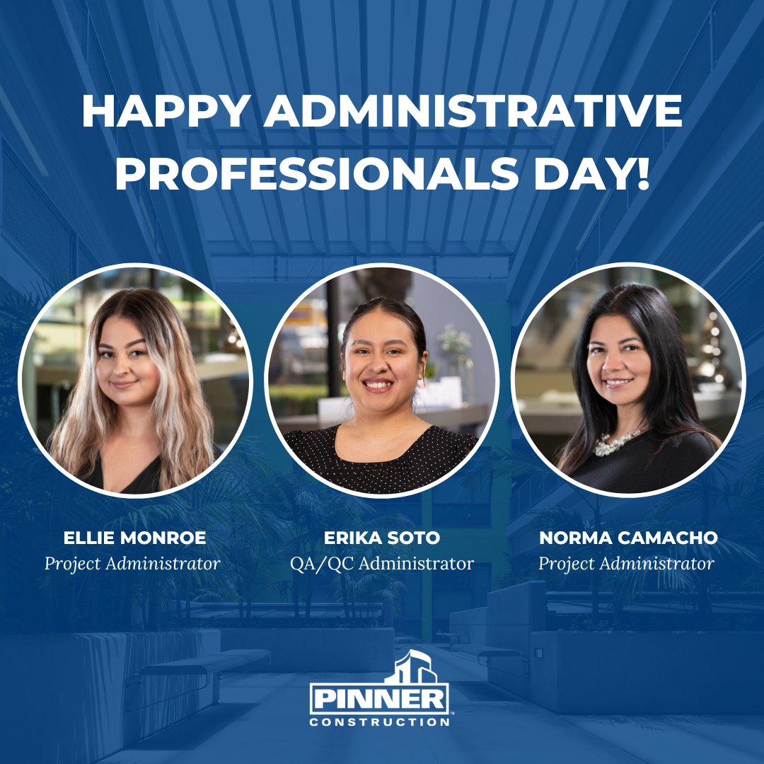 PinnerBuild's tweet photo. Happy Administrative Professionals Day to all those who help keep organizations running smoothly! Thank you, Ellie Moreno, Erika Soto, &amp; Norma Camacho, for your seemingly endless daily efforts on the job site. #pinnerproud #bestemployees https://t.co/NLuDyPuvl9