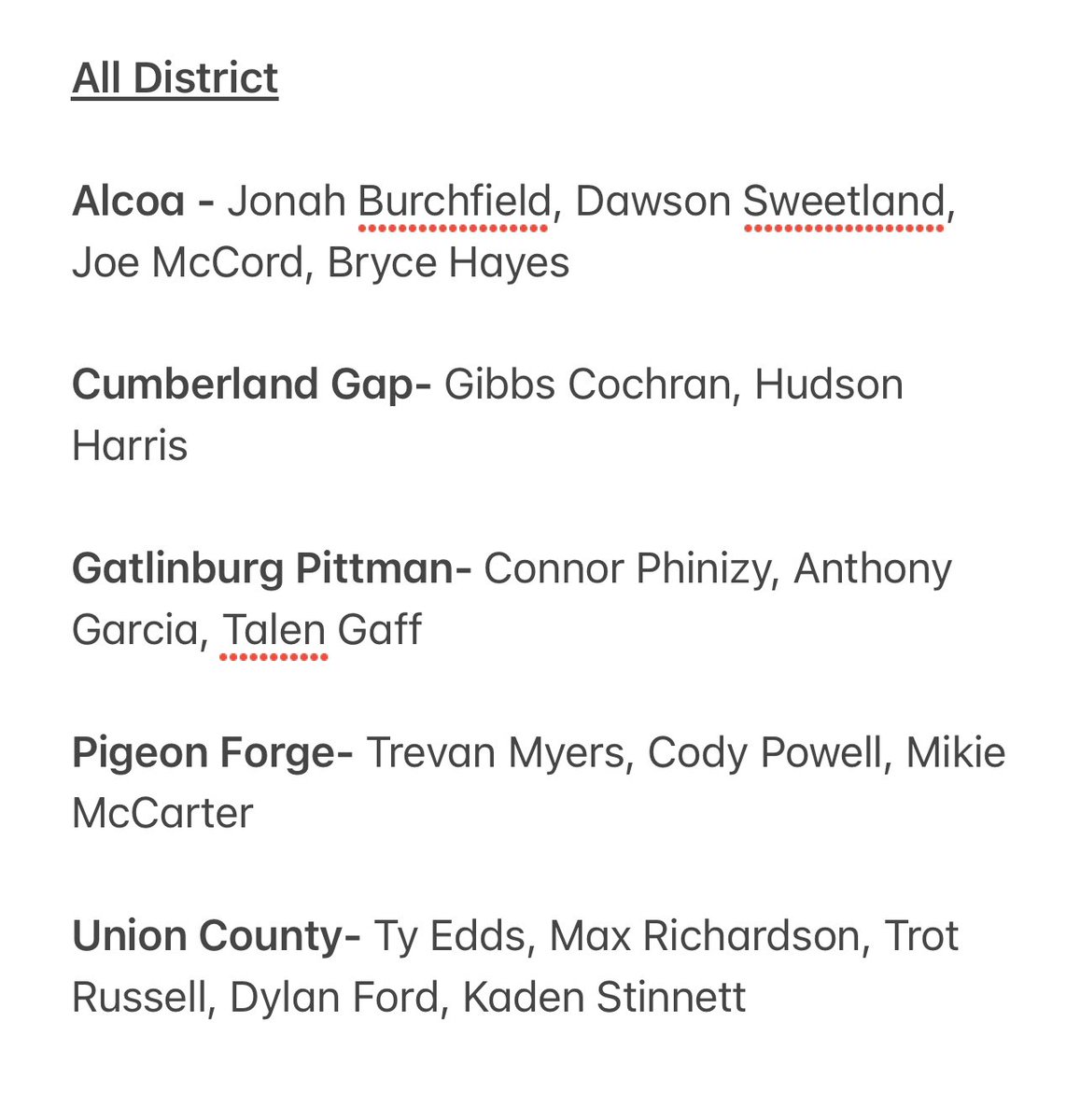 District 2 AA Superlatives &amp; All District Selections