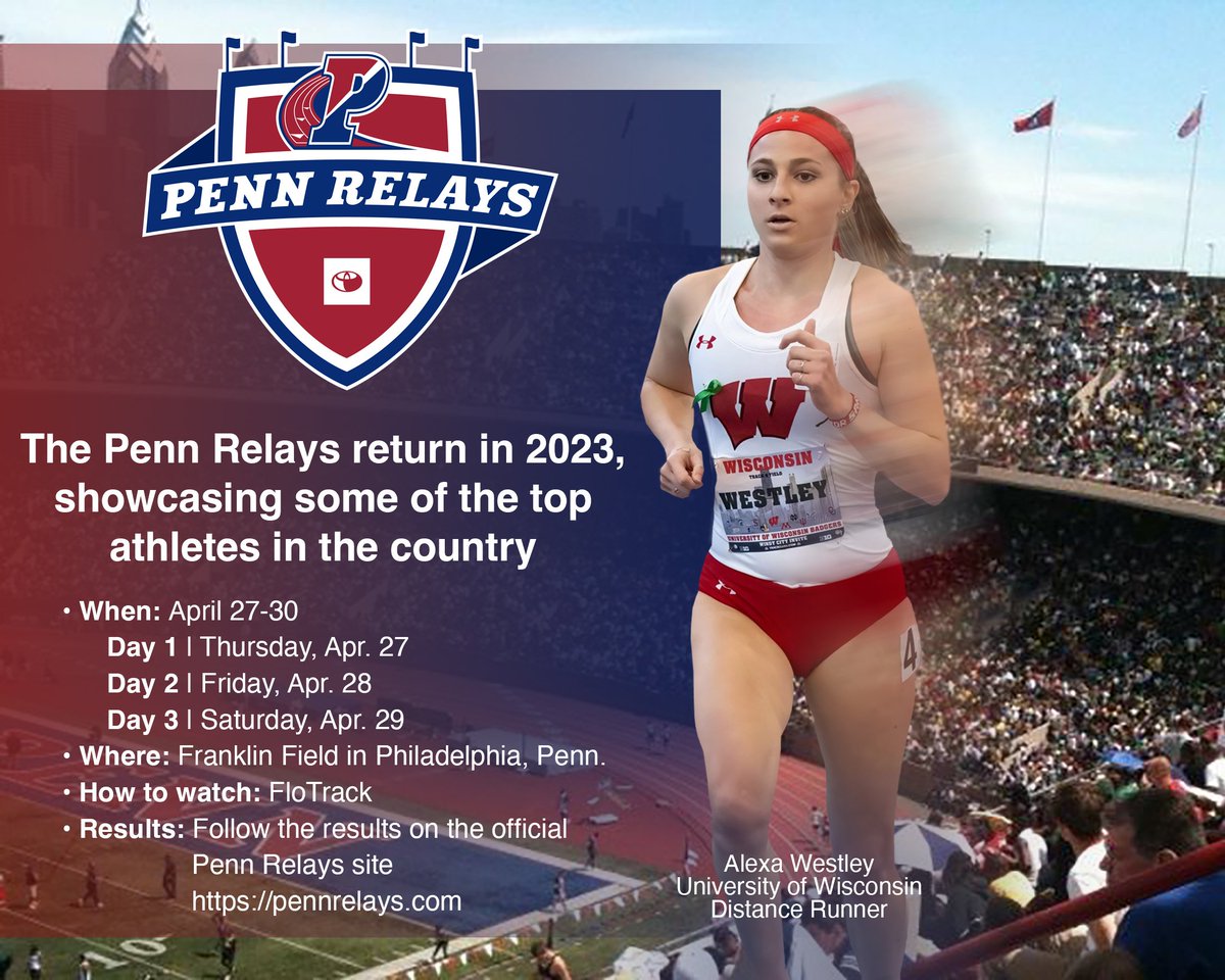 Darren Westley (@darren_westley) on Twitter photo Good luck <a href="/LexWest1818/">Lexi Westley</a> and her Badger teammates at the Penn Relays. She races Thursday 4/27 at 7:15 pm in the 5000 meter. We'll be there cheering you on
<a href="/BadgerTrackXC/">Wisconsin Track & Field and Cross Country</a> <a href="/WHRHighSchool/">Warren Hills HS</a> <a href="/HillsTrack/">Warren Hills Track/XC</a> <a href="/lambo2126/">Jim Lambert</a> Good luck <a href="/LexWest1818/">Lexi Westley</a> and her Badger teammates at the Penn Relays. She races Thursday 4/27 at 7:15 pm in the 5000 meter. We'll be there cheering you on
<a href="/BadgerTrackXC/">Wisconsin Track & Field and Cross Country</a> <a href="/WHRHighSchool/">Warren Hills HS</a> <a href="/HillsTrack/">Warren Hills Track/XC</a> <a href="/lambo2126/">Jim Lambert</a>
