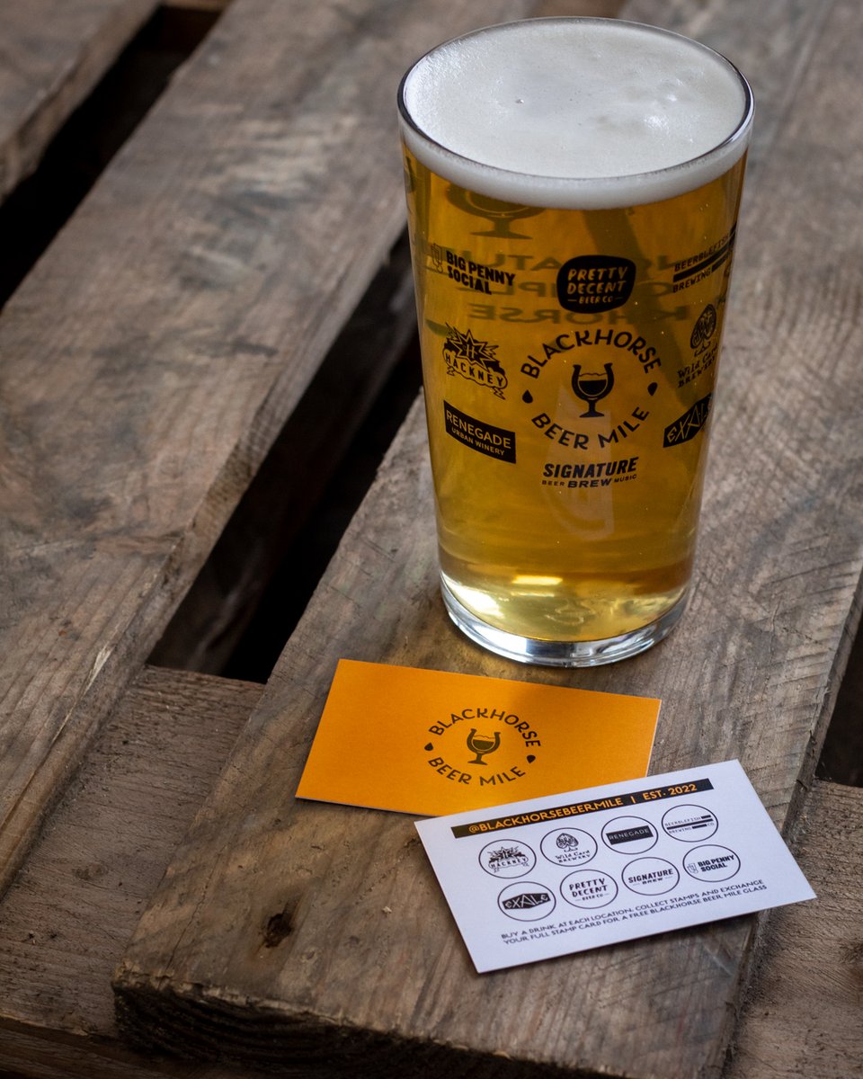 blackhorsemile's tweet photo. You asked, we listened: we’re back with a new Blackhorse Beer Mile pint glass! Want one? This is how you can take one home:
🍺 visit us on Sunday
🍺 grab a stamp card
🍺 get one drink in all 8 locations
🍺 trade your full stamp card in for a pint glass

See you this Sunday! https://t.co/GlL1fxXhDC