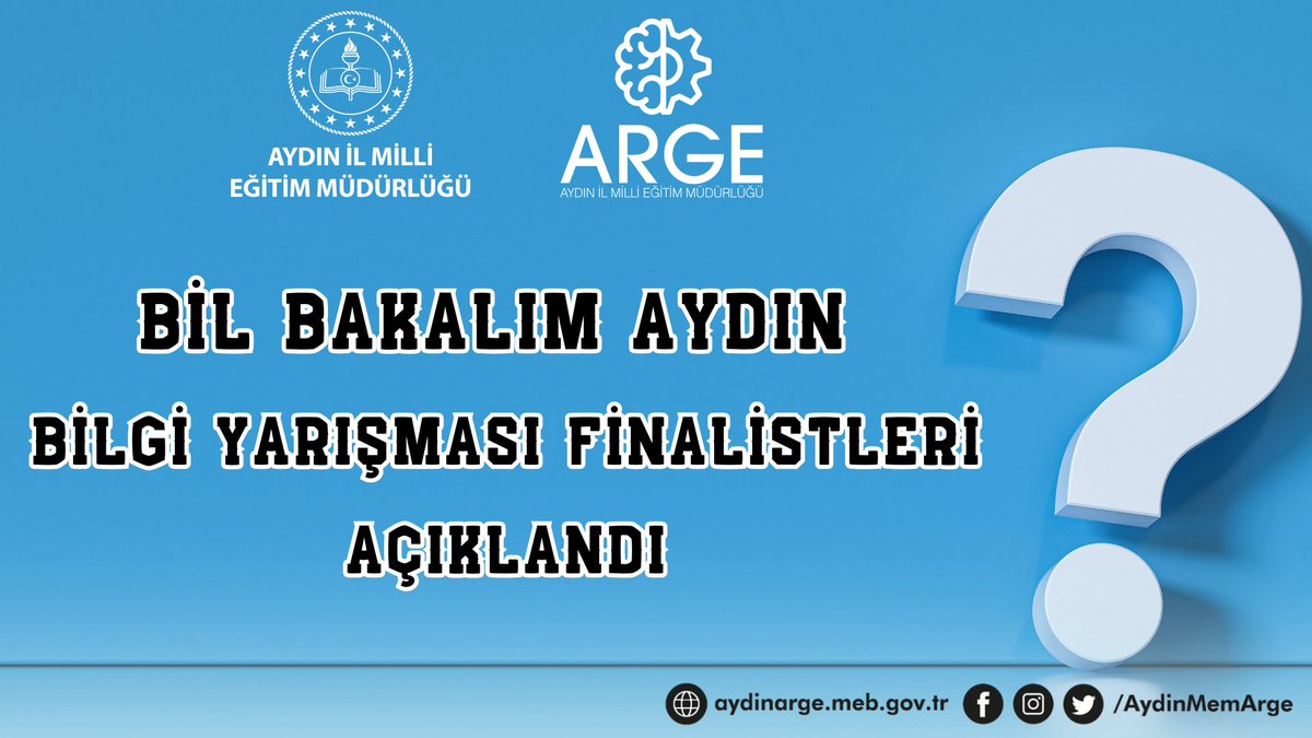 Aydin_MEM's tweet photo. 📚 Bil Bakalım Aydın Bilgi Yarışması Finalistleri Açıklandı

🔸️Finale kalan okullarımızı tebrik ediyor, yarışmamıza katılım sağlayan tüm öğretmen ve öğrencilerimize teşekkür ediyoruz.

🔸️Detaylar⤵️
📲 https://t.co/uuAaDauTEa

@tcmeb
@prof_mahmutozer
@ValiAKSOY
@seyfullah0966 https://t.co/I726AEBPkI