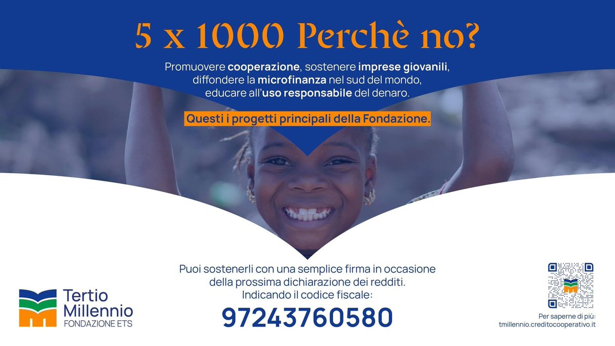 fondtmillennio's tweet photo. Il tuo “5 x 1000” alla @fondtmillennio, una buona idea! https://t.co/DIrpAlwSvI