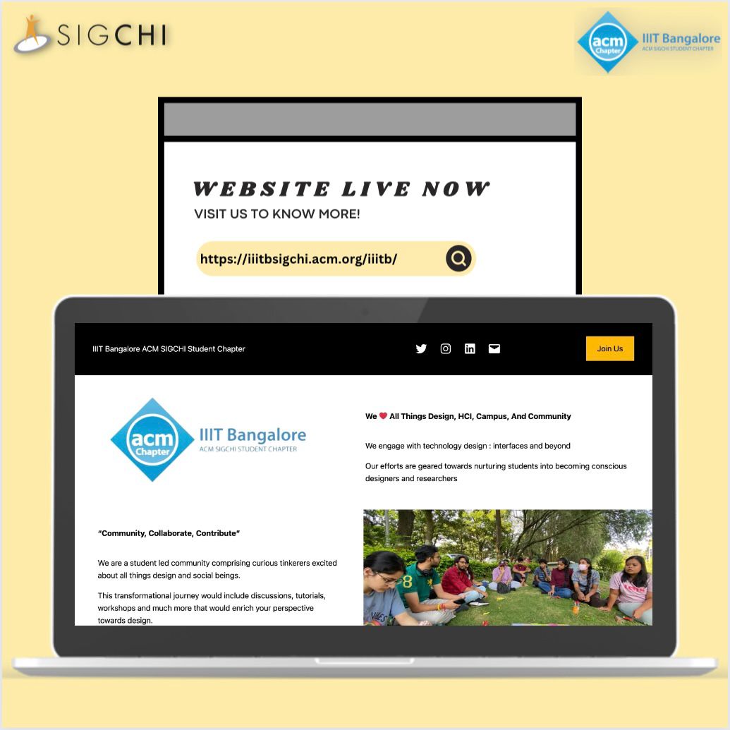 iiitbsigchi's tweet photo. "Get ready to bookmark like you've never bookmarked before! The IIITB ACM SIGCHI Student Chapter website is finally here to keep you in the loop on all the design'er' happenings around campus. https://t.co/DRhyaFNmrw