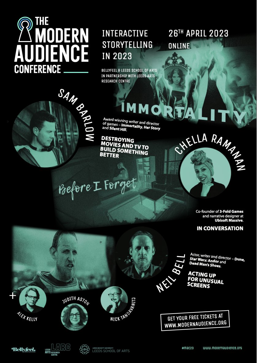 LBUArtsResearch's tweet photo. Co-founder of @3foldgames & narrative designer @UbiMassive @ChellaRamanan is live & onstage at #MAC23.
Join The Modern Audience Conference 2023 NOW:
Zoom: https://t.co/pescW9VkRp
@bellyfeel @leedsbeckett @LBU_LSA https://t.co/kuHvq0eBhi