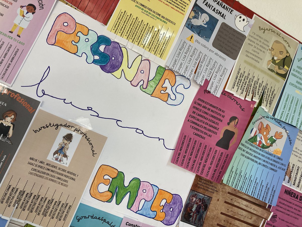 tesiromero's tweet photo. Los #Personajesbuscanempleo porque la cosa está mú mala 😜 
Es una actividad de animación a la lectura que hemos propuesto a modo de concurso. 
Están llegando anuncios de lo más ingeniosos y creativos 😂😂😂 https://t.co/TAcDP4QJ3N