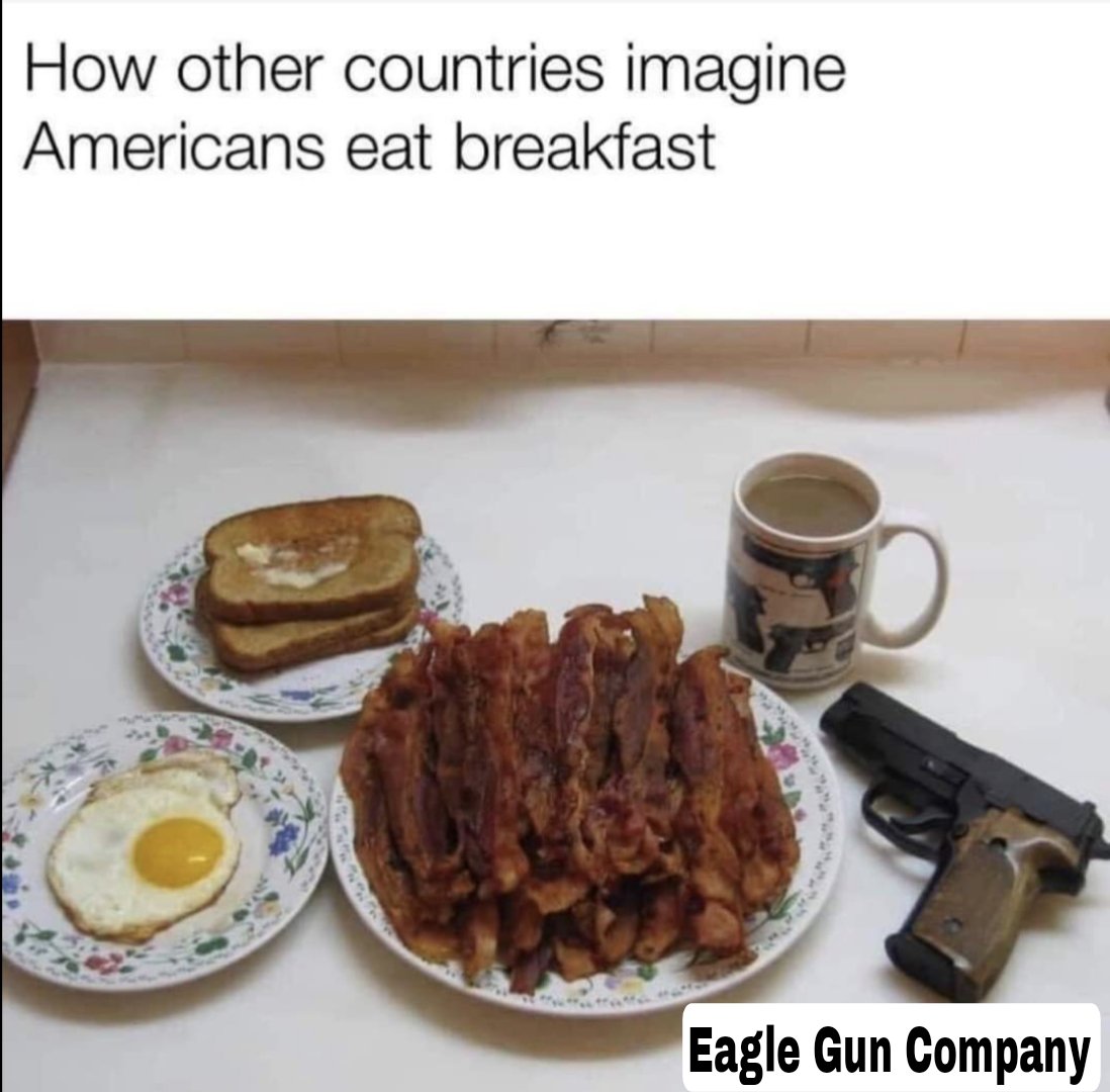 EagleGunCo's tweet photo. It's not too far off. How many times have you eaten breakfast with a pistol on the table? 

#2a #breakfast #bacon #eggs #toast #coffee #pistol #guns #EGC #EagleGunCo #EagleGunCompany https://t.co/i2Ty9ouxAx
