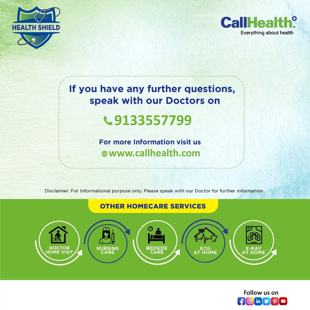 CallHealth
INTRODUCING
CURATED SET OF HEALTHCARE PACKAGES FOR EVERYONE
#CallHealth-#EverythingAboutHealth
#health #healthylife #healthcheck #healthcheckup #healthcare #medicine #medical #offers #discount #doctor #bodycheckup #diagnosticsonline #Malehealth #Femalehealth