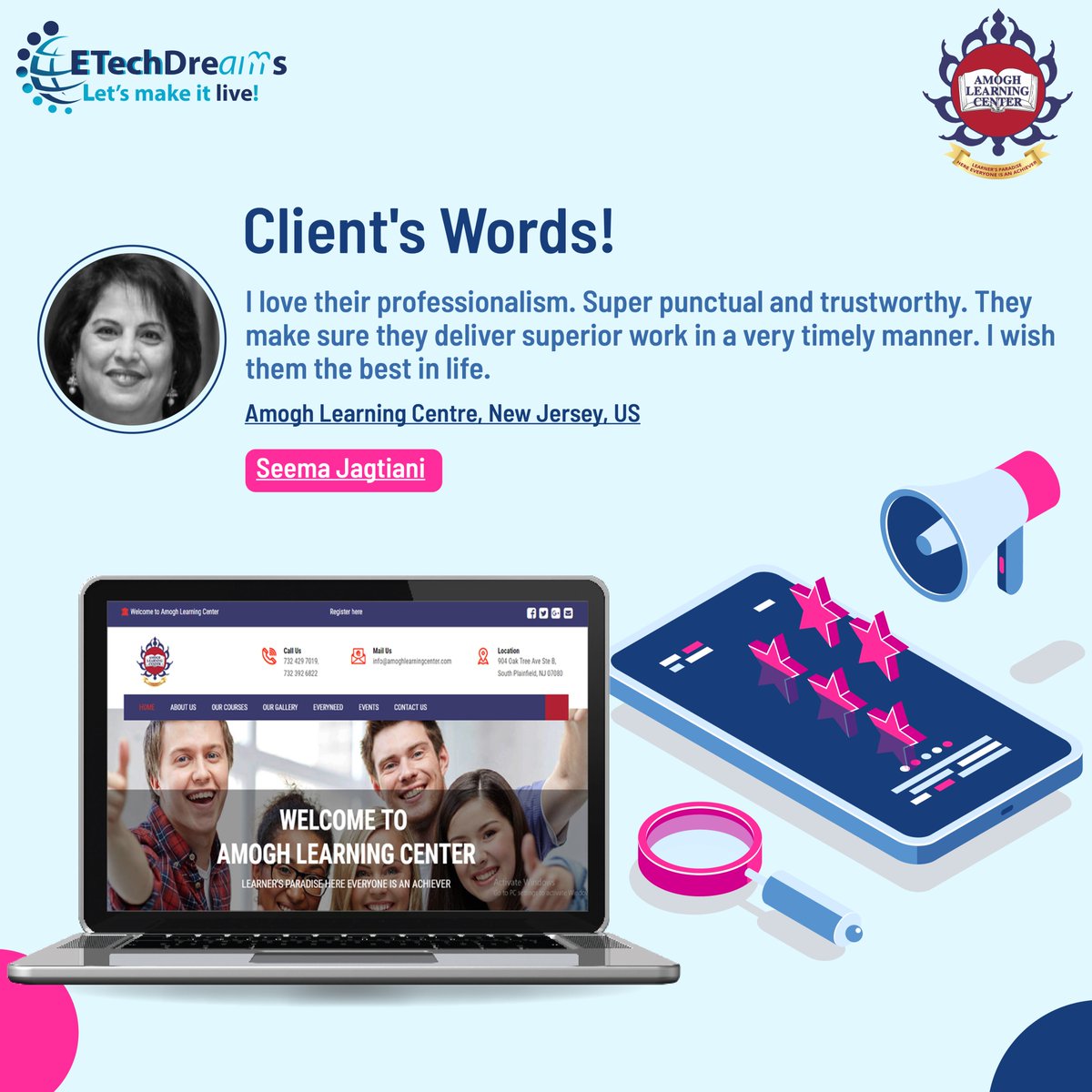 ETechDreams's tweet photo. Client feedback is our mirror, reflecting our knowledge and helping us deliver top-notch service. We strive to exceed expectations and achieve new milestones. 
#etechdreams #websitedesign #appdevelopment #businessgrowth" https://t.co/7ZIsE12sY5