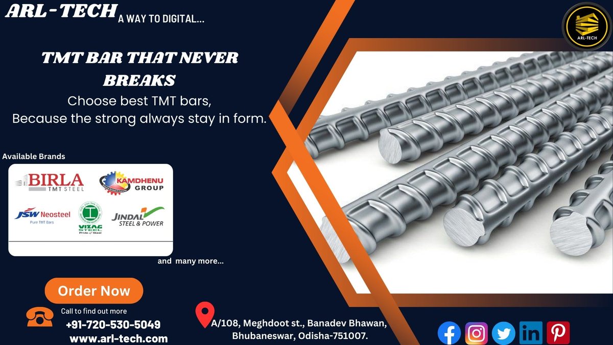 ARLTECHH's tweet photo. Choose the best TMT bars, Because the strong ones always stay in form. If you want any type of TMT steel bars for your building, contact us today at +91-720-530-5049 or visit our website at https://t.co/PkqXS9W2U3
#tatasteel #tatatiscon #tatasteelsd550 #construction #arltech #JCB https://t.co/QUd2VAXqbB