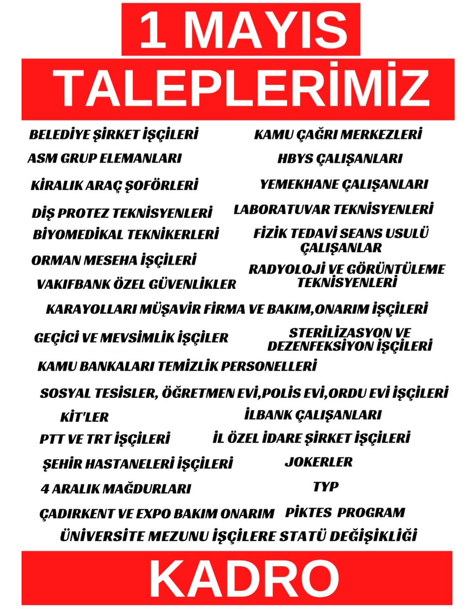 Sayın <a href="/vedatbilgn/">Vedat Bilgin</a> , 1 Mayıs Emek ve Dayanışma gününde emekçi kardeşlerimiz sizden #KADRO müjdesi bekliyor.