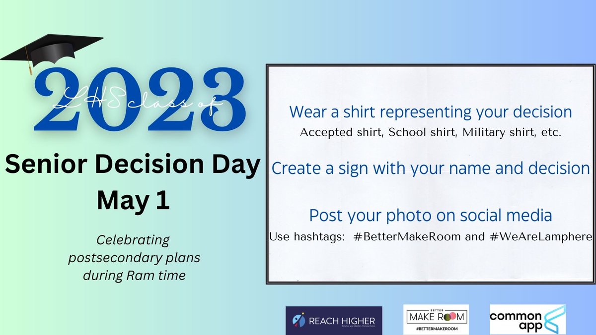 The countdown is on!  Senior Decision Day is coming up, and we're celebrating all your hard work! <a href="/LamphereHS/">Lamphere High School | The Lamphere Schools</a> #WeAreLamphere #BetterMakeRoom