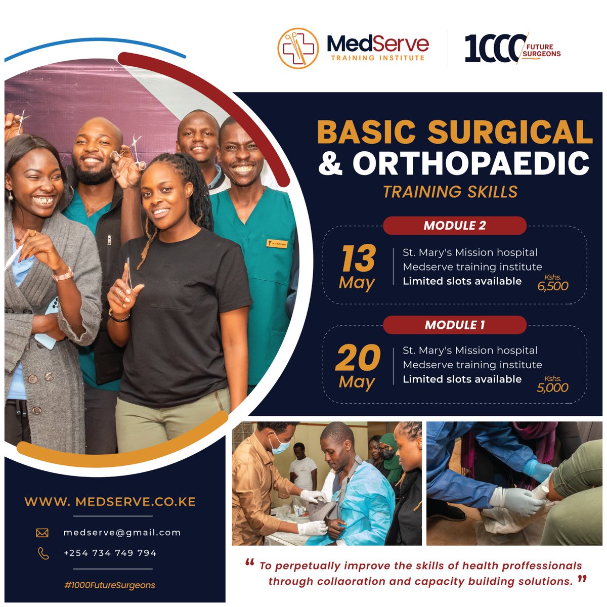 NEW DATES FOR TRAINING 

20TH MAY 2023

Basic Surgical and Orthopedic skills training 

Kama wewe ndio unaanza ama unataka fresh start in your skills, module 1 ni yako kabisaa 💯 link 👇

PAYMENT DEADLINE 13TH MAY 2023

docs.google.com/forms/d/1a_0I_…
