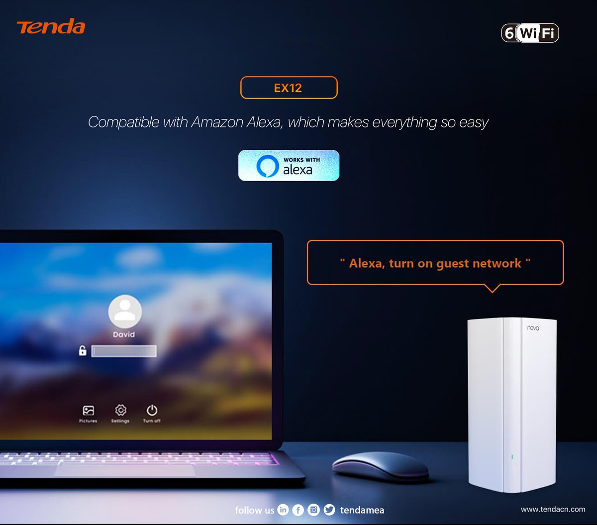 Tenda EX12 - AX3000 Whole Home Mesh WiFi System.

You can warmly welcome your guests to enjoy Wi-Fi network by simply saying “Alexa, turn on guest network”.

#tenda #tendamea #alexa #meshwifi #wifi6 #meshwifi6 #tendaEX12 #ex12 #wifi #network