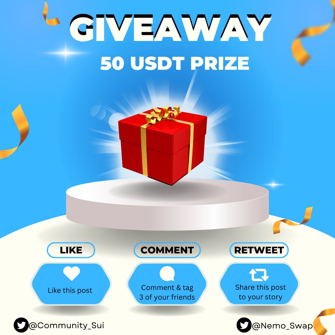 GIVEAWAY EVENT💎

Excited to announce that we have a collab with <a href="/Nemo_Swap/">Nemo Swap</a> - Native CLMM DEX built on #Sui 🚀

🎁Rewards: 50 #USDT for the community

1. Follow <a href="/Nemo_Swap/">Nemo Swap</a> &amp; <a href="/Community_Sui/">Sui Community💧</a>
2.❤️ &amp; Retweet
3. Tag 3 friends &amp; drop your #EVM wallet

Don't miss this chance💧

#Suinami