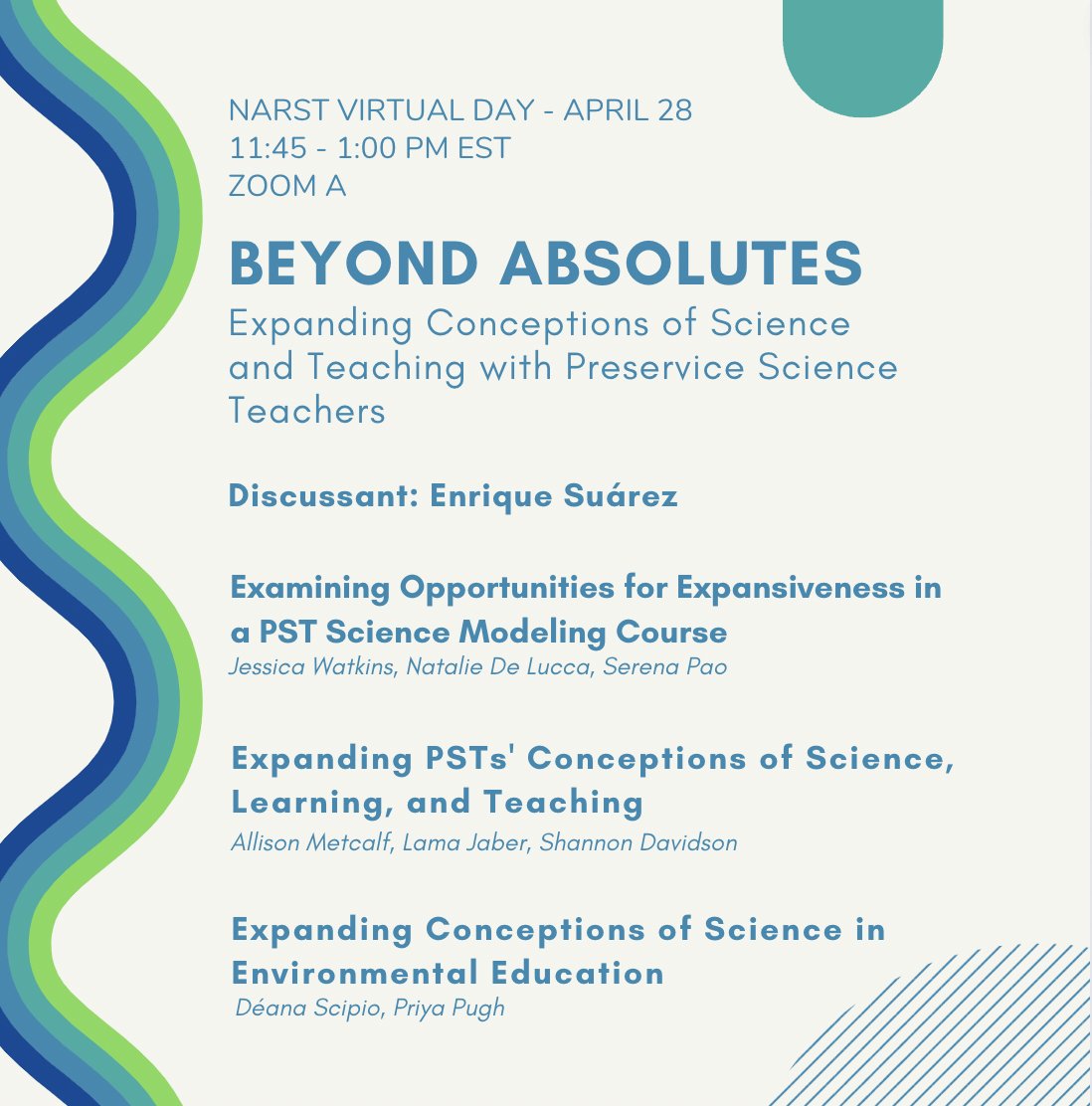 There's still one more day of #narst2023! Join us virtually for an exciting session organized by <a href="/lamazjaber/">Lama Jaber</a> and <a href="/_Jess_Watkins/">Jess Watkins</a> 🤩