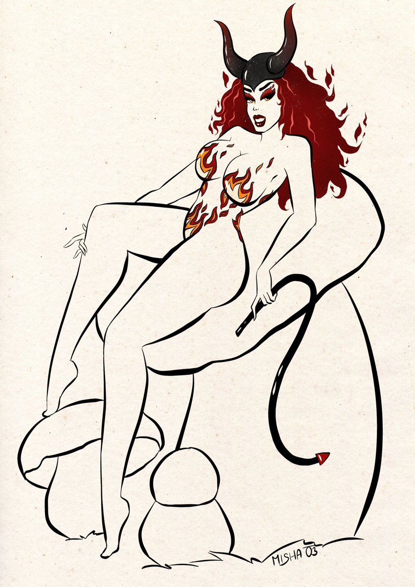 MishaPinupArt's tweet photo. "She Devil" - another mushroom babe. This poisonuos mushroom is called "satan" in Czech.
#pinup #mushroompinup #devilpinup #horns #pinupillustration #mushroomart #vintagesleaze #retroart #vintagestyle #wildhair #firehair #tail #whip #procreateart #flames https://t.co/hKsGjOU7j3