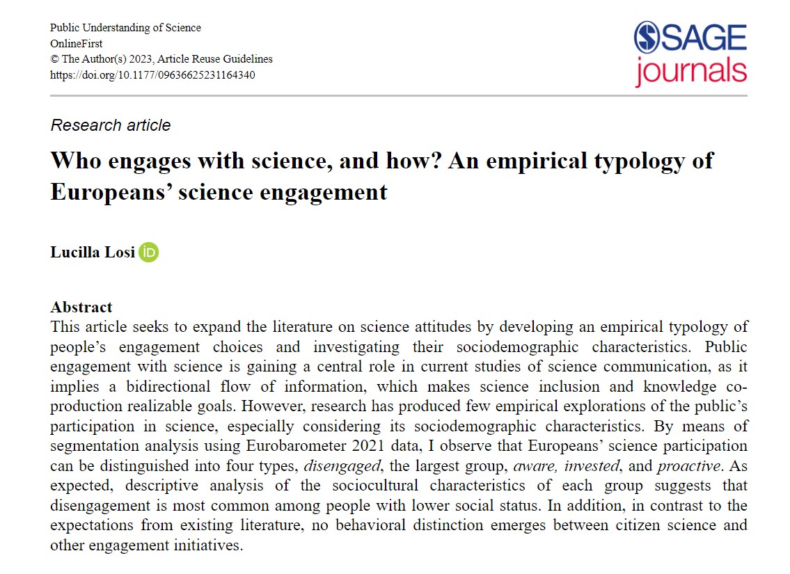 Who engages with science, and how? An empirical typology of Europeans’ science engagement

#scicomm #publicengagement
journals.sagepub.com/doi/full/10.11…