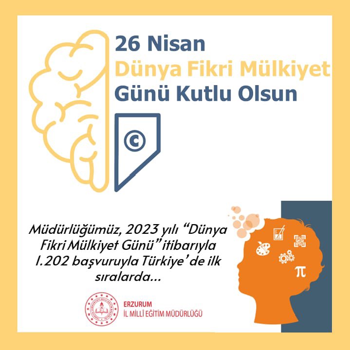 Erzurum_Mem's tweet image. Dünya Fikri Mülkiyet  Günü kutlu olsun!

2019 yılında patent, faydalı model, tasarım ve marka başvurusu alanında 15 başvurusu bulunan Müdürlüğümüz; 2023 yılı “Dünya Fikri Mülkiyet Günü” itibarıyla 1202 başvuruya ulaşarak Türkiye’de ilk sıralarda yer aldı. 
@tcmeb @skaygusuz